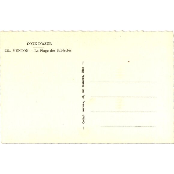Cote DAzur Menton La Plage Des Sablettes Vintage Postcard French Riviera Beach S - Picture 2 of 2